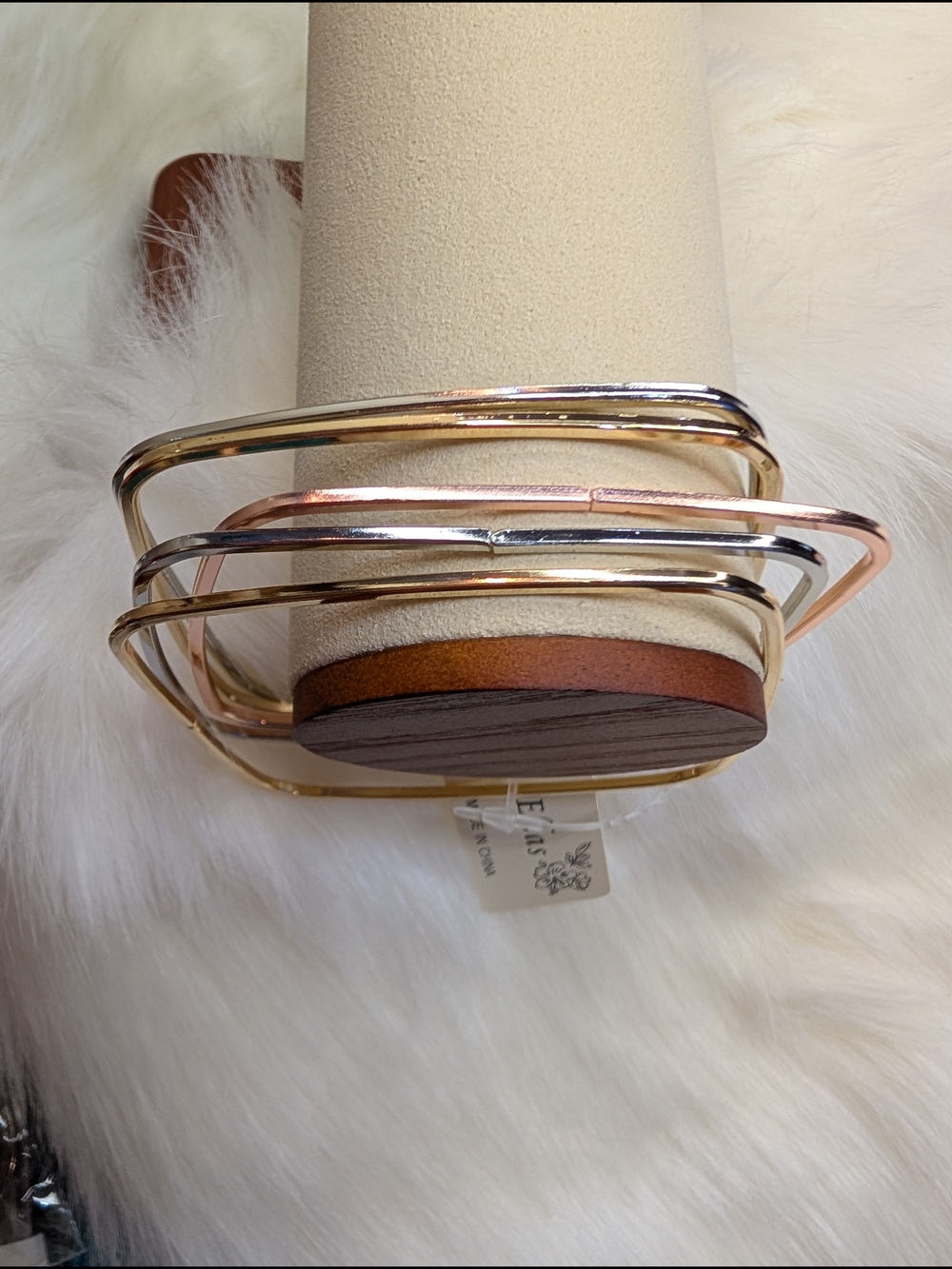Ella Tri Color Square Stacking Bangles - Gold, Rose Gold & Silver
